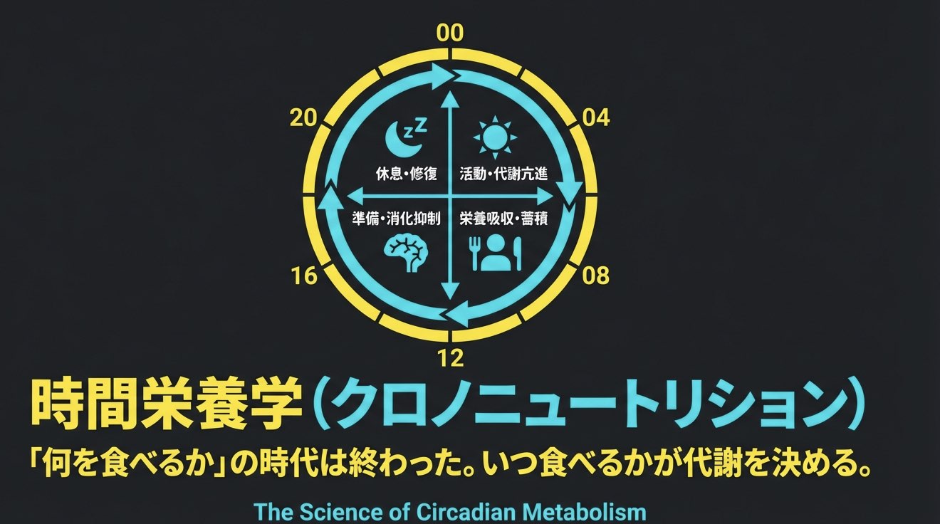 時間栄養学と概日代謝を示すインフォグラフィック